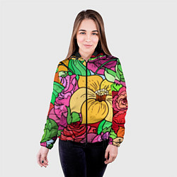Куртка с капюшоном женская Красочные летние цветы Fashion trend, цвет: 3D-черный — фото 2