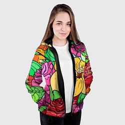 Куртка с капюшоном женская Красочные летние цветы Fashion trend, цвет: 3D-черный — фото 2