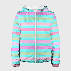 Куртка с капюшоном женская Pink turquoise stripes horizontal Полосатый узор, цвет: 3D-белый