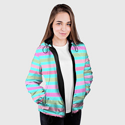 Куртка с капюшоном женская Pink turquoise stripes horizontal Полосатый узор, цвет: 3D-черный — фото 2