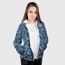 Куртка с капюшоном женская Тропические листья пальмы, цвет: 3D-белый — фото 2