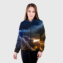 Куртка с капюшоном женская Разряд молнии в грозовом небе, цвет: 3D-черный — фото 2