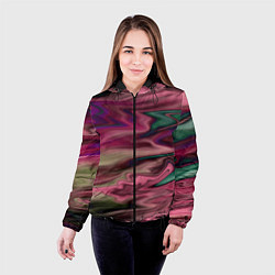 Куртка с капюшоном женская Абстрактный размытый узор в розово-зеленых цветах, цвет: 3D-черный — фото 2