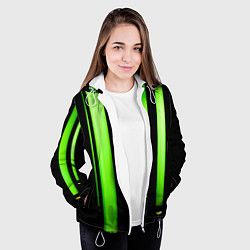 Куртка с капюшоном женская Абстрактные неоновые колбы с кислотой - Зелёный, цвет: 3D-белый — фото 2