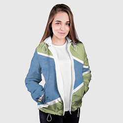 Куртка с капюшоном женская Абстрактная геометрическая компиляция - Зелёный, цвет: 3D-белый — фото 2