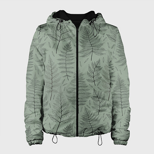 Женская куртка Листья папоротника на зеленом фоне Минимализм / 3D-Черный – фото 1