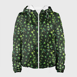 Куртка с капюшоном женская Листья зеленый плюща - паттерн, цвет: 3D-белый