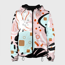 Куртка с капюшоном женская Абстрактные фигуры с пальмовыми листами на розовом, цвет: 3D-черный