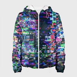 Куртка с капюшоном женская Ночной город - glitch, цвет: 3D-белый