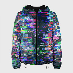 Куртка с капюшоном женская Ночной город - glitch, цвет: 3D-черный