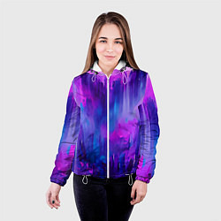 Куртка с капюшоном женская Purple splashes, цвет: 3D-белый — фото 2