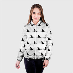 Куртка с капюшоном женская Плавники акул - паттерн, цвет: 3D-белый — фото 2