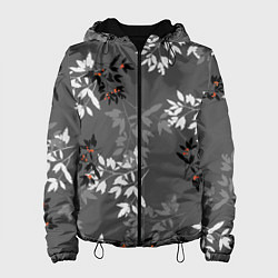 Женская куртка Черные и серые ветки с красными ягодами на темно-с