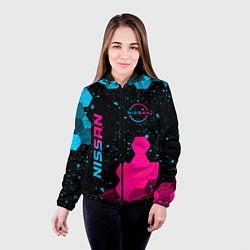 Куртка с капюшоном женская Nissan - neon gradient: символ и надпись вертикаль, цвет: 3D-черный — фото 2