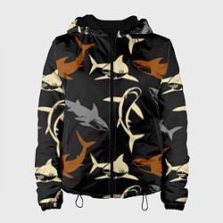 Куртка с капюшоном женская Стая акул - паттерн - ночной океан, цвет: 3D-черный