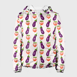 Куртка с капюшоном женская Баклажаны и персики паттерн, цвет: 3D-белый