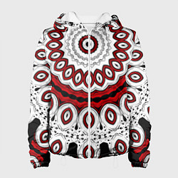 Куртка с капюшоном женская Красно-черный калейдоскоп мандала, цвет: 3D-белый