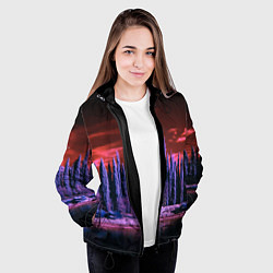 Куртка с капюшоном женская Абстрактный фиолетовый лес и тёмная река, цвет: 3D-черный — фото 2