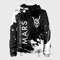 Куртка с капюшоном женская Thirty Seconds to Mars и рок символ на темном фоне, цвет: 3D-черный