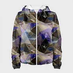 Куртка с капюшоном женская Полигональный абстрактный: бежевый, коричневый, си, цвет: 3D-белый