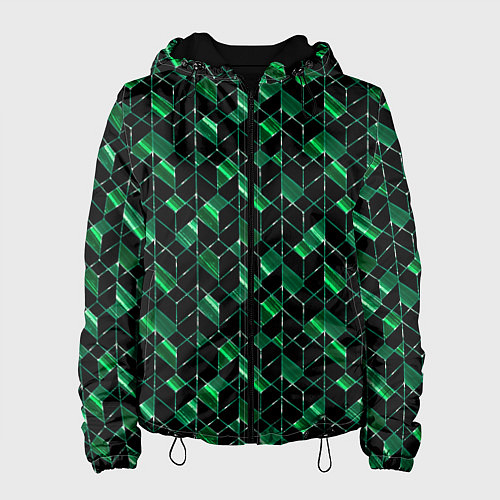 Женская куртка Геометрический узор, зеленые фигуры на черном / 3D-Черный – фото 1