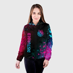 Куртка с капюшоном женская Disturbed - neon gradient: символ и надпись вертик, цвет: 3D-черный — фото 2