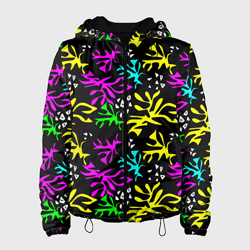 Женская куртка Неоновый абстрактный узор на черном фоне / 3D-Черный – фото 1