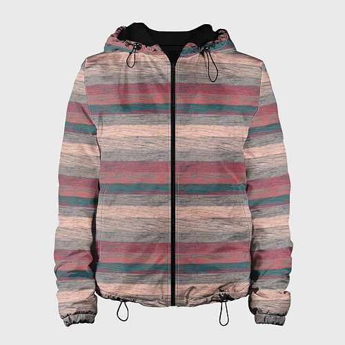 Женская куртка Серые, бежевые, красные полосы с текстурой дерева / 3D-Черный – фото 1