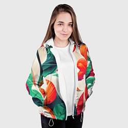 Куртка с капюшоном женская Элегантный цветочный орнамент, цвет: 3D-белый — фото 2