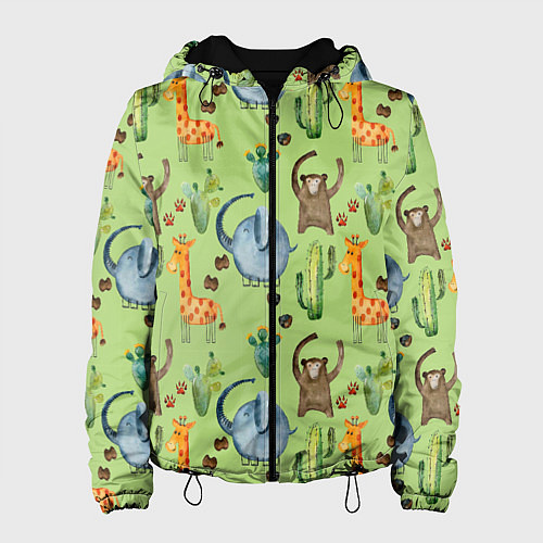 Женская куртка Африканские животные - слон обезьянка жираф / 3D-Черный – фото 1