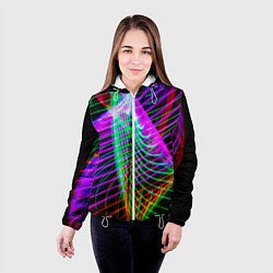 Куртка с капюшоном женская Абстрактное множество неоновых лучей, цвет: 3D-белый — фото 2