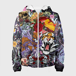 Куртка с капюшоном женская Рисунок в стиле tatoo, цвет: 3D-белый