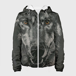Куртка с капюшоном женская Крупная морда серого волка, цвет: 3D-белый