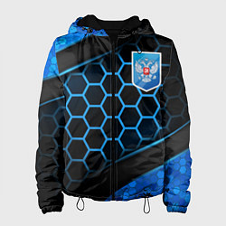 Куртка с капюшоном женская Объемные соты - герб России, цвет: 3D-черный