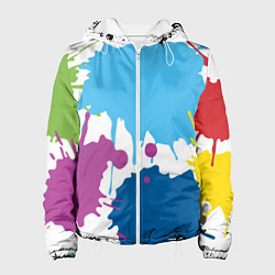 Куртка с капюшоном женская Цветные кляксы на белом фоне, цвет: 3D-белый