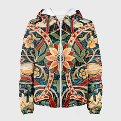 Куртка с капюшоном женская Ковер с птицами, цвет: 3D-белый