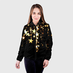 Куртка с капюшоном женская Золотые праздничные звезды, цвет: 3D-черный — фото 2