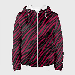 Куртка с капюшоном женская Модный полосатый красно- черный узор Зебра, цвет: 3D-белый
