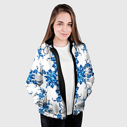 Куртка с капюшоном женская Гжель цветы, цвет: 3D-черный — фото 2