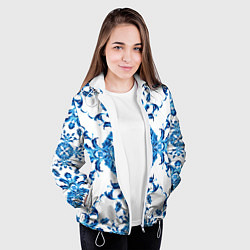 Куртка с капюшоном женская Гжель синий узор, цвет: 3D-белый — фото 2
