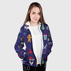 Куртка с капюшоном женская Новый год олени, ангелы, снежинки, цвет: 3D-белый — фото 2