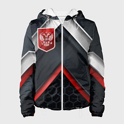 Куртка с капюшоном женская Герб России на объемном фоне, цвет: 3D-белый