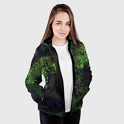 Куртка с капюшоном женская Полигональные фоны зеленые, цвет: 3D-черный — фото 2