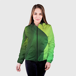 Куртка с капюшоном женская Зелёные абстрактные волны, цвет: 3D-черный — фото 2