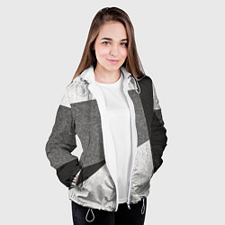 Куртка с капюшоном женская Белые и серые полосы на поверхности с блёстками, цвет: 3D-белый — фото 2