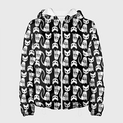 Куртка с капюшоном женская Скелет кошки - Halloween pattern, цвет: 3D-белый