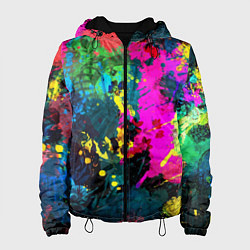 Куртка с капюшоном женская Разноцветные кляксы красов, цвет: 3D-черный