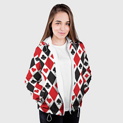 Куртка с капюшоном женская Фон из карточных мастей, цвет: 3D-белый — фото 2