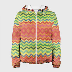 Куртка с капюшоном женская Уютный красно-зеленый зигзаг, цвет: 3D-белый