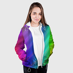 Куртка с капюшоном женская Полосы всех цветов радуги, цвет: 3D-белый — фото 2